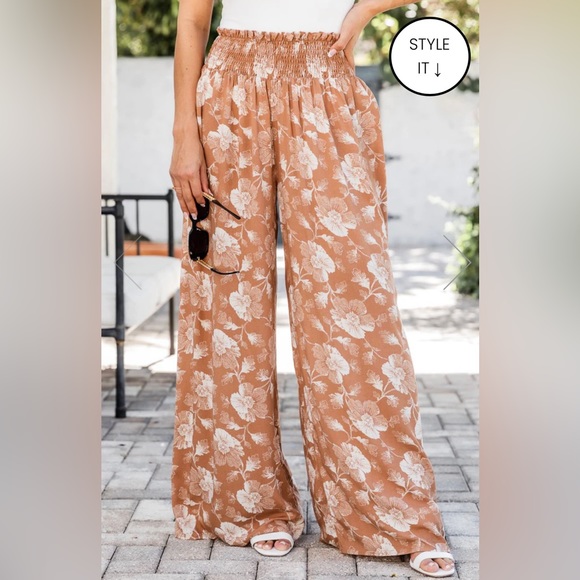 PINK LILY SOUL BROWN FLORAL PRINT PANT Sz. XL - Picture 2 of 10